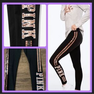 PINK VS ROSEGOLD BLING YOGA LEGGINGS SMALL NWT
